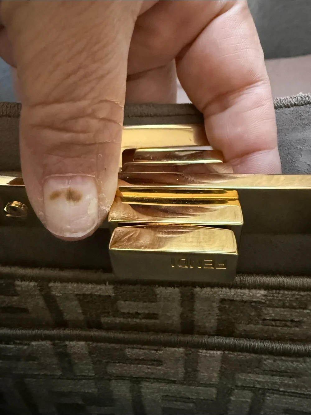 Fendi Beige/Brown FF Logo Satchel with Gold Accents